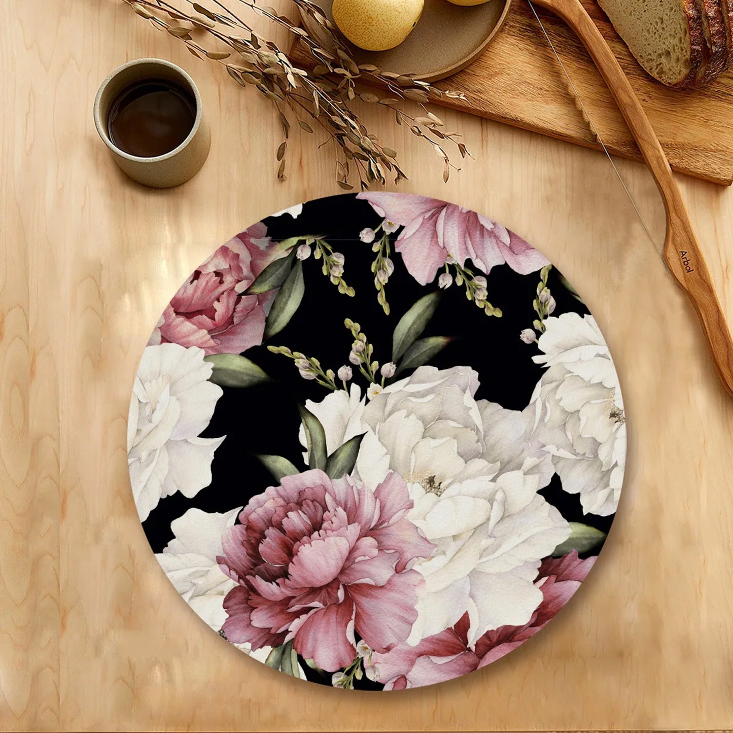 watercolor peonies on dark background Table Mat | Placemats TM 058 (set of 2)