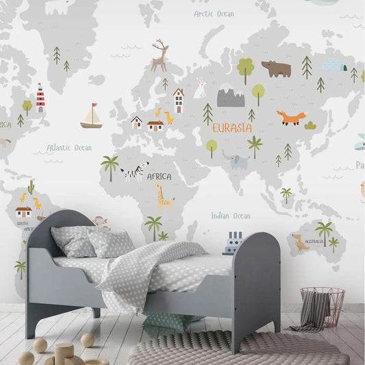 Kids World Map Wallpaper (White Background) | WP 047