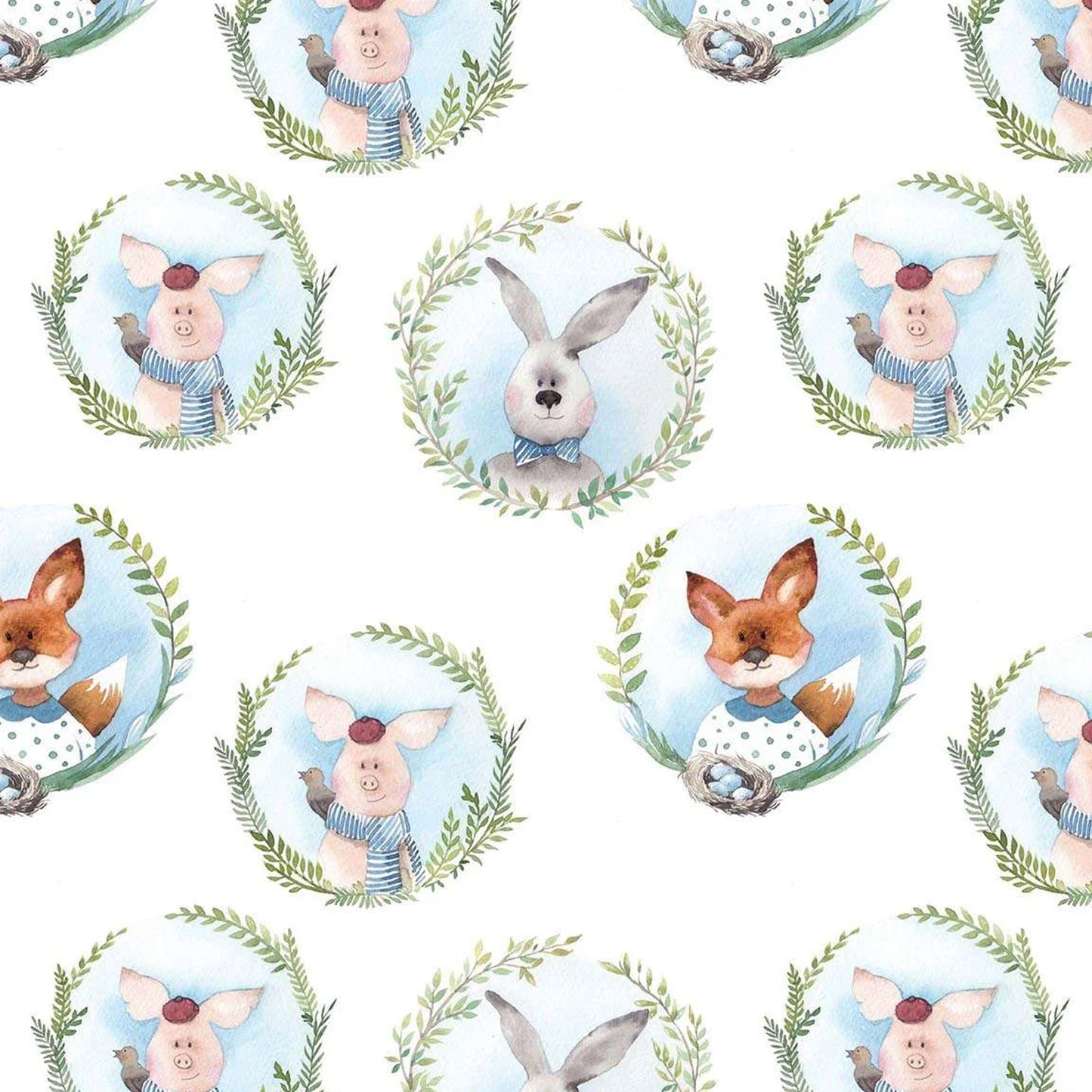 “Bunny & Piglet” Nursery Wallpaper | WP 019
