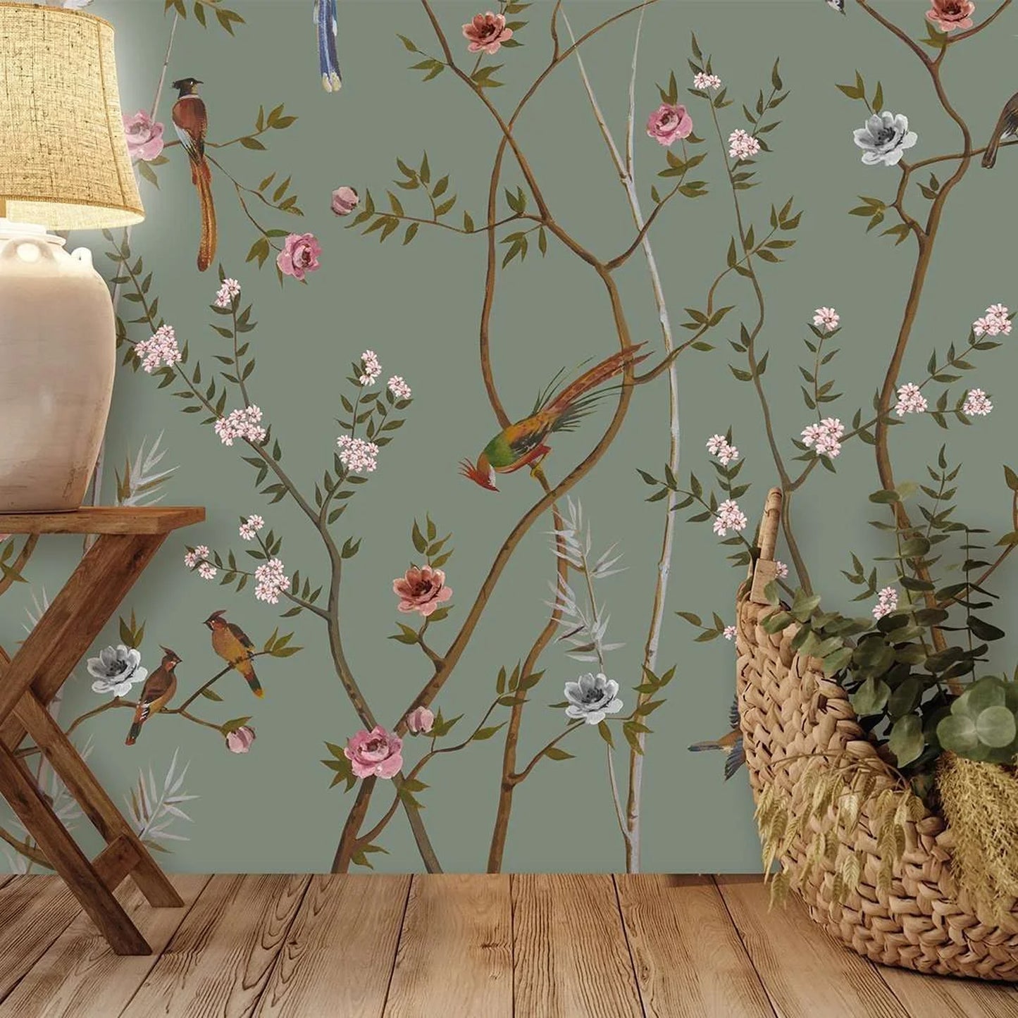 Birds of paradise Wallpaper (Sage Green) | WP 051