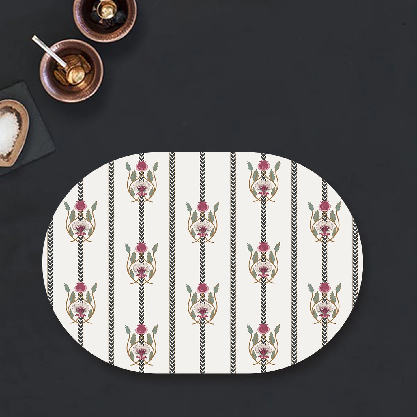 Indian motifs and chevron on Off white background Table Mat | TM 034 (set of 2)