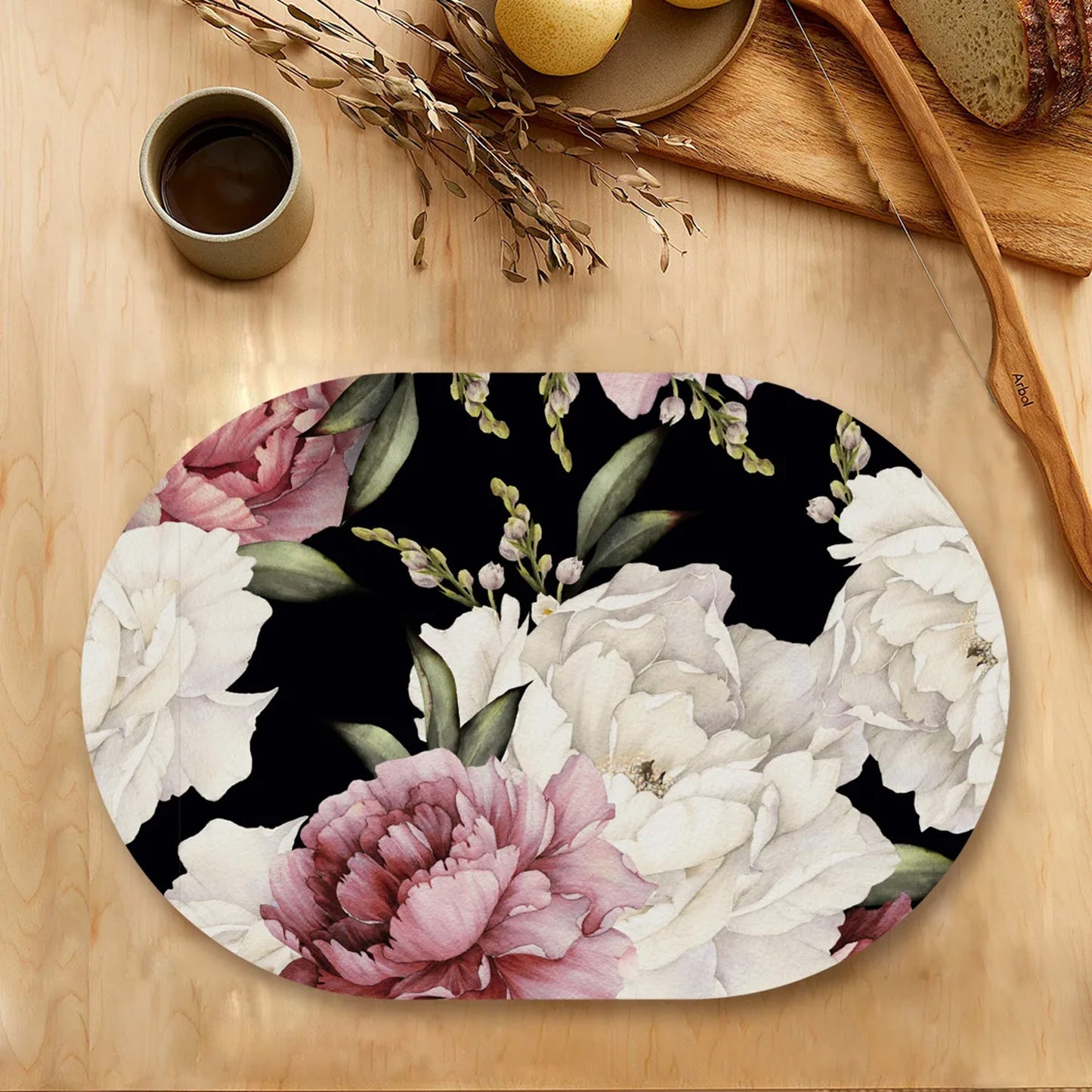 watercolor peonies on dark background Table Mat | Placemats TM 058 (set of 2)
