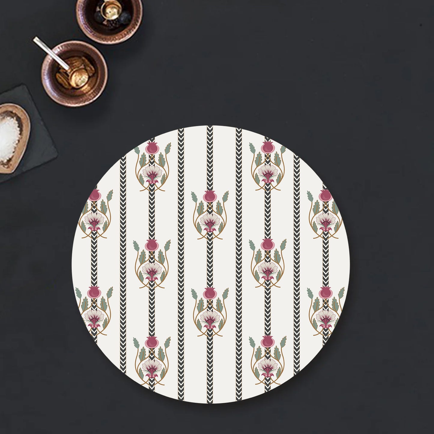 Indian motifs and chevron on Off white background Table Mat | TM 034 (set of 2)