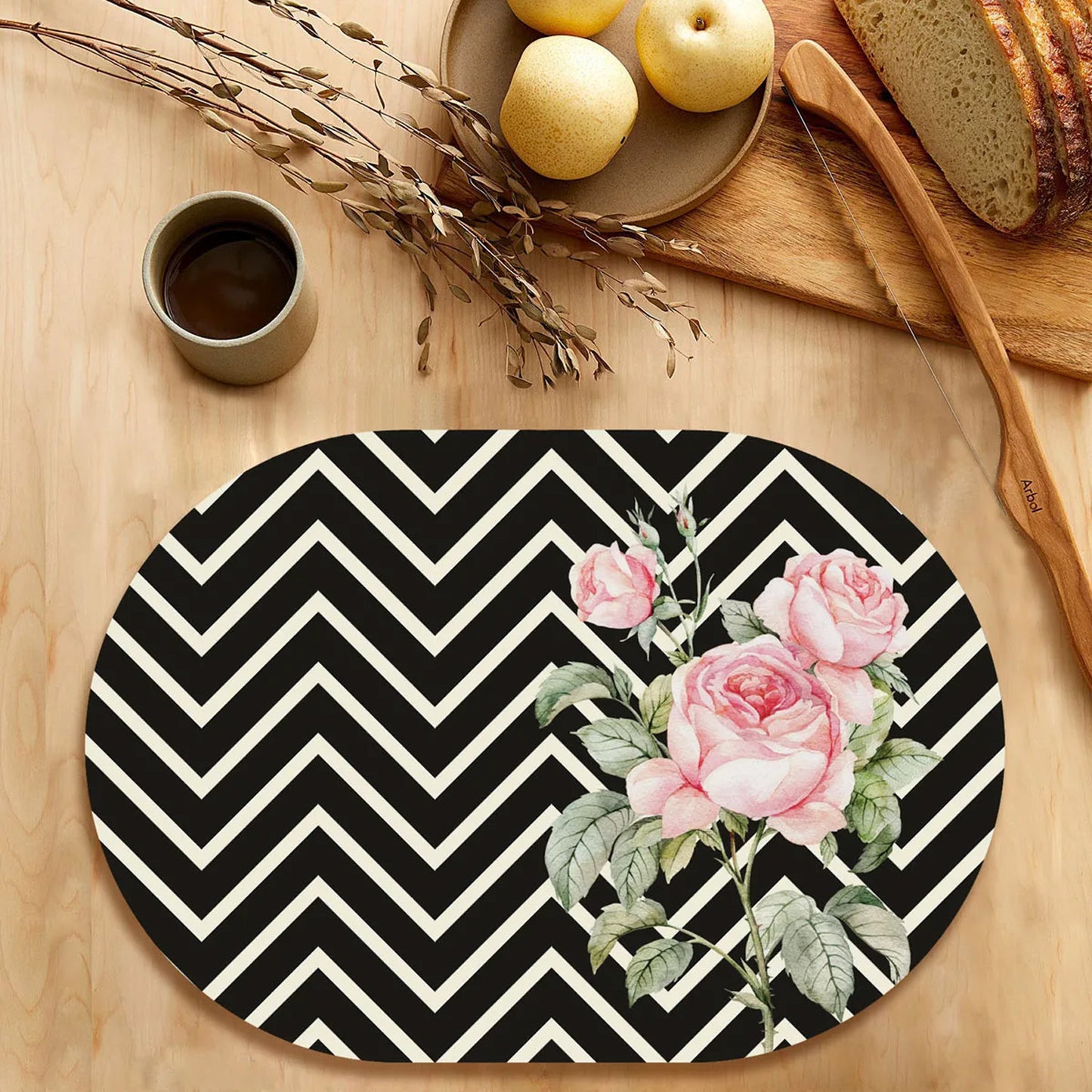 Roses On chevron Background Tablemats | TM 082 (set of 2)