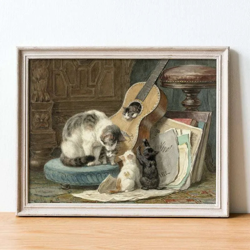 A Mother Cat with Her Four kittens Canvas