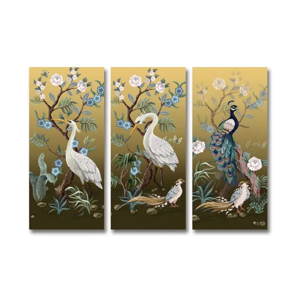 Oriental Flowers and Birds Lattice Art-Golden