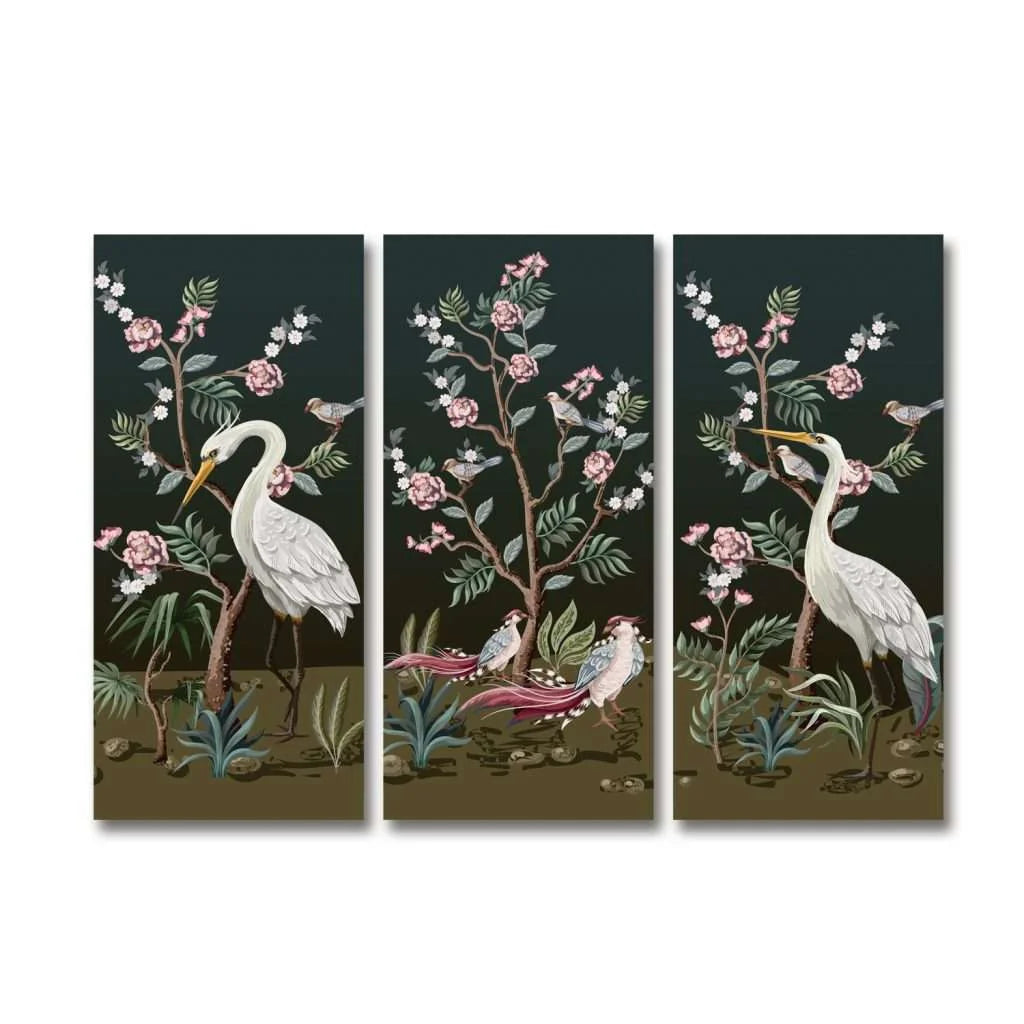 Oriental Flowers and Birds Lattice Art-Green