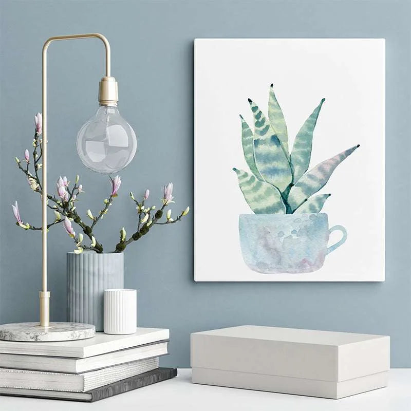 Watercolor Zebra Haworthia Cactus Canvas | ART-093