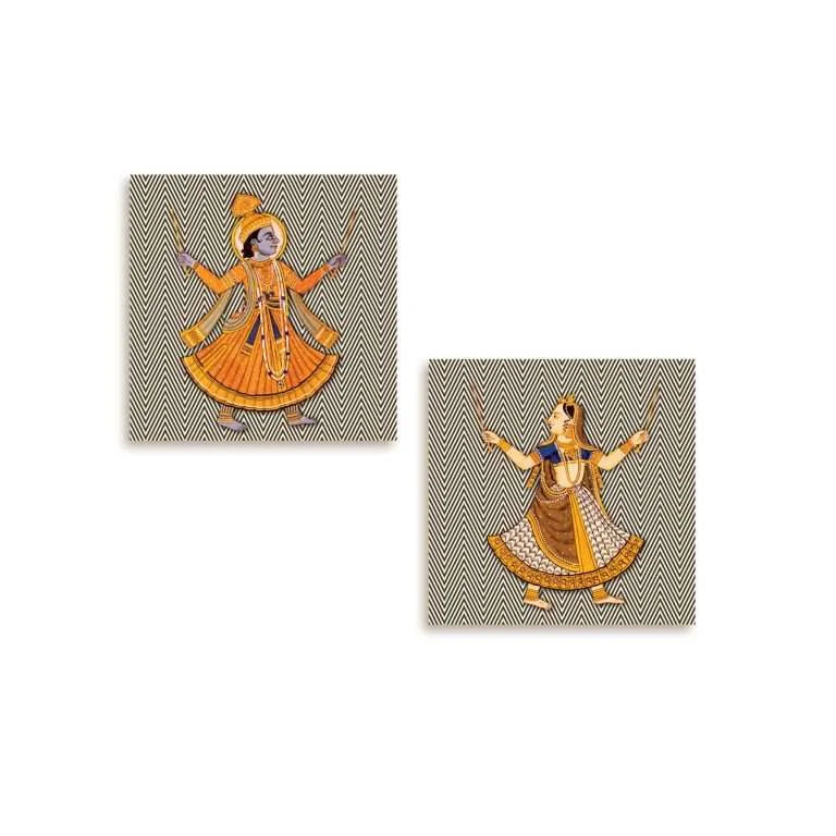 Radha Krishna On Chevron Background Canvas