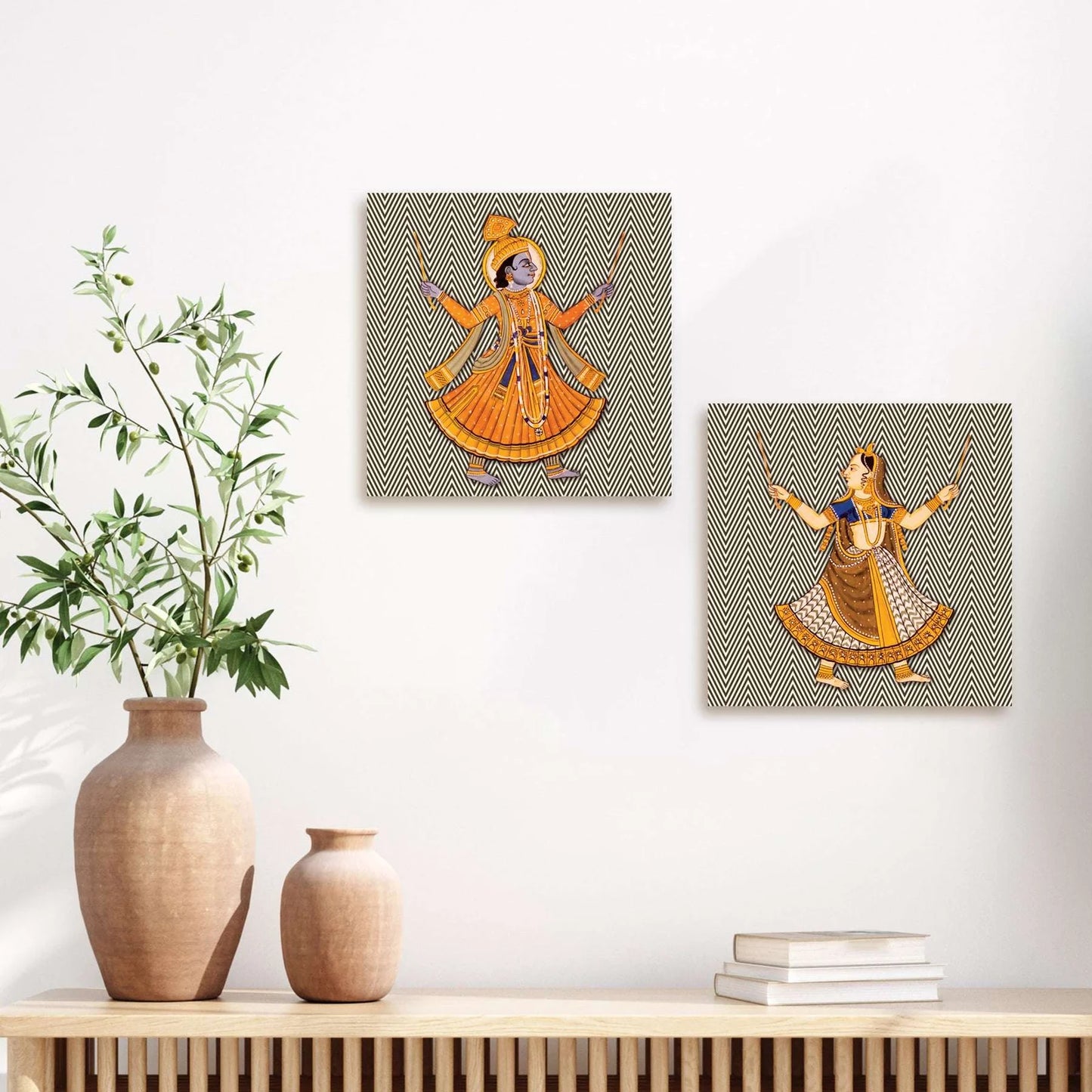 Radha Krishna On Chevron Background Canvas
