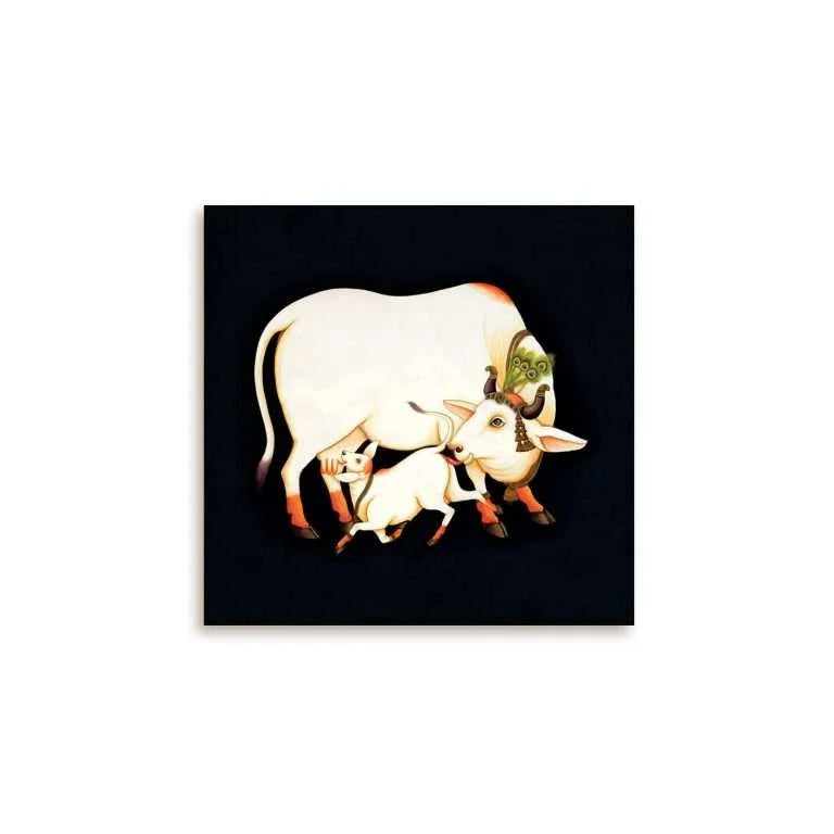 Kamdhenu Cow On Black Background Canvas