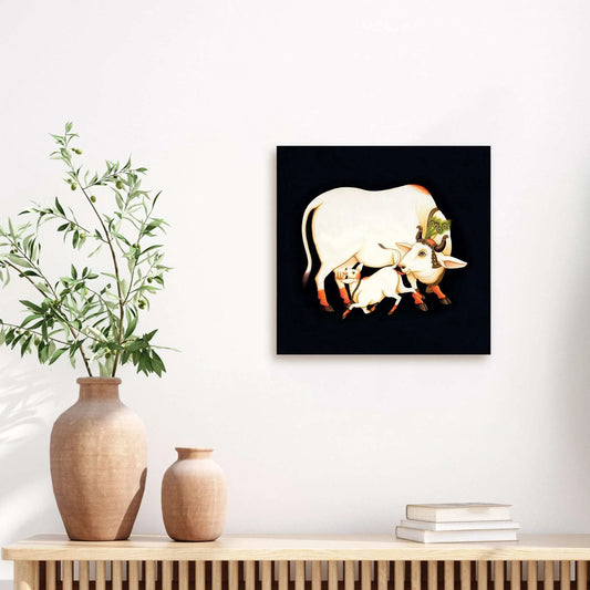 Kamdhenu Cow On Black Background Canvas