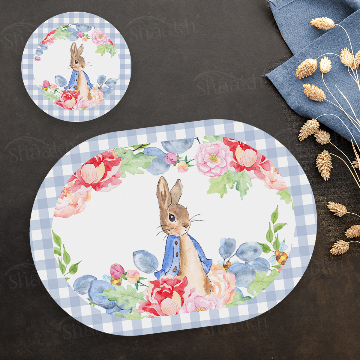 Bunny in Wonderland Coordinated Set | TWC 081 (8 Mats, 4 Trivets)
