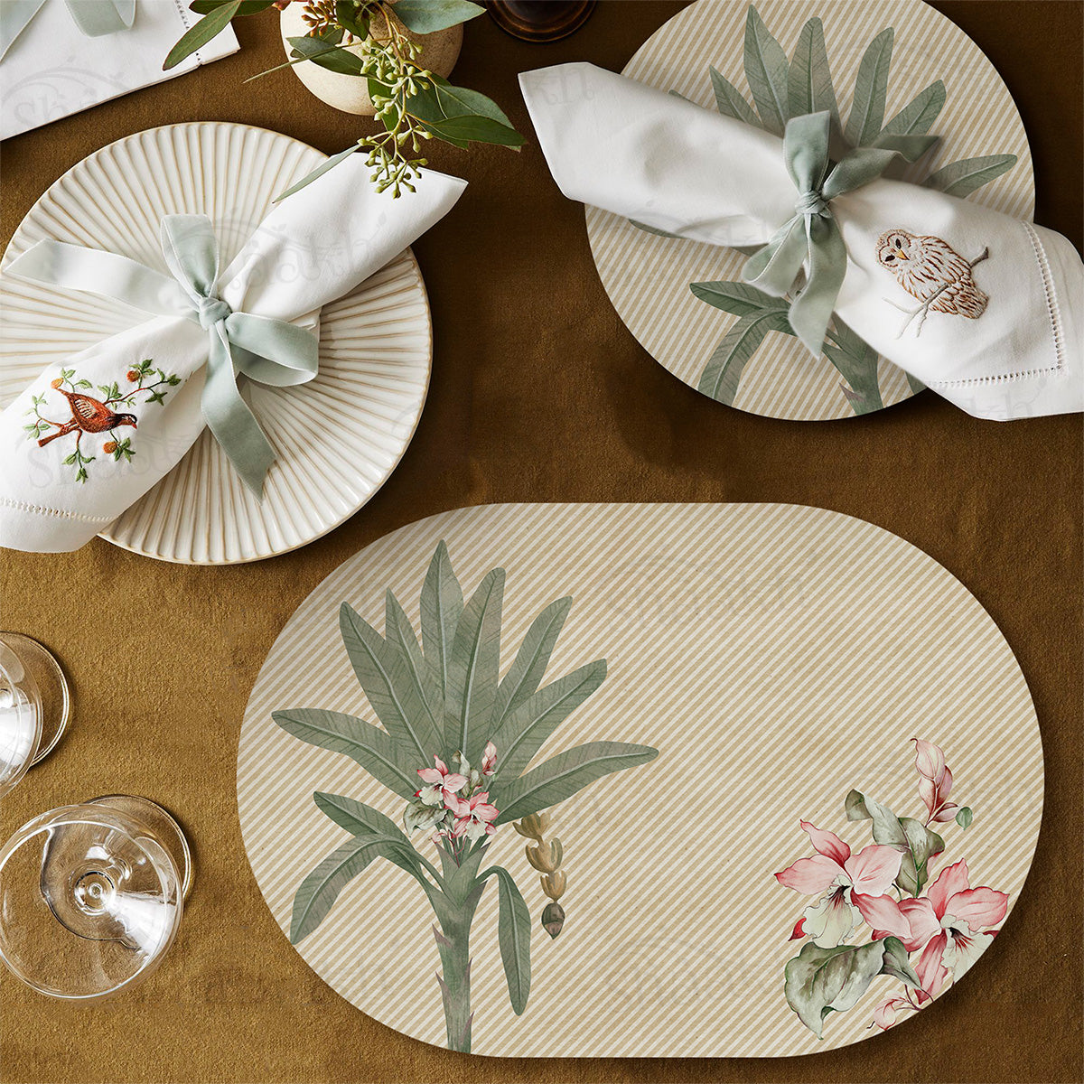 Classic Palm Coordinated Set | TWC 082 (8 Mats, 4 Trivets)