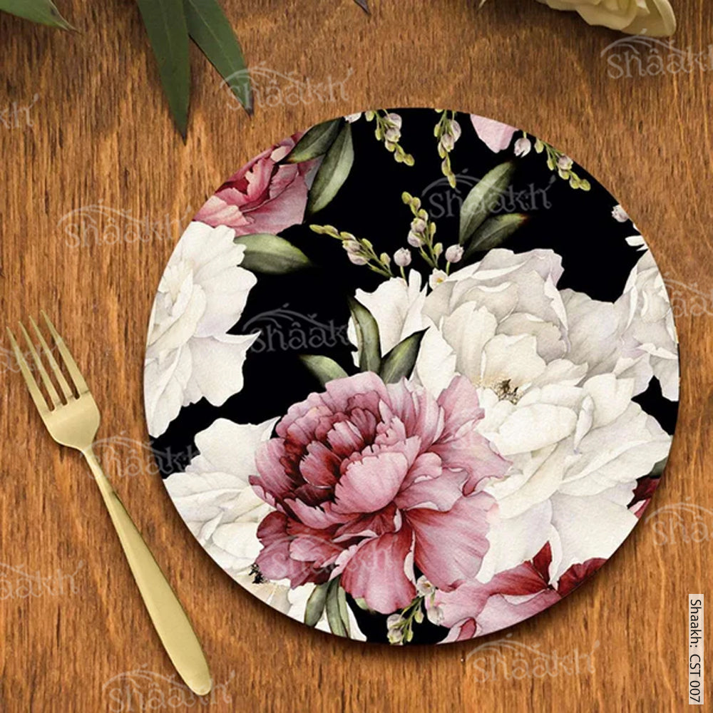 Watercolor Peonies on Dark Background Trivets | CST 007 (set of 2)