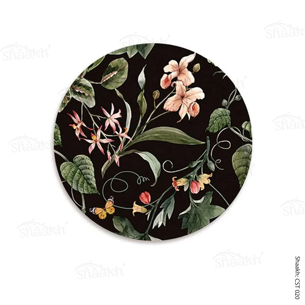 Exotic tropical orchids and green leaves (Black) Trivets | CST 020(set of 2)