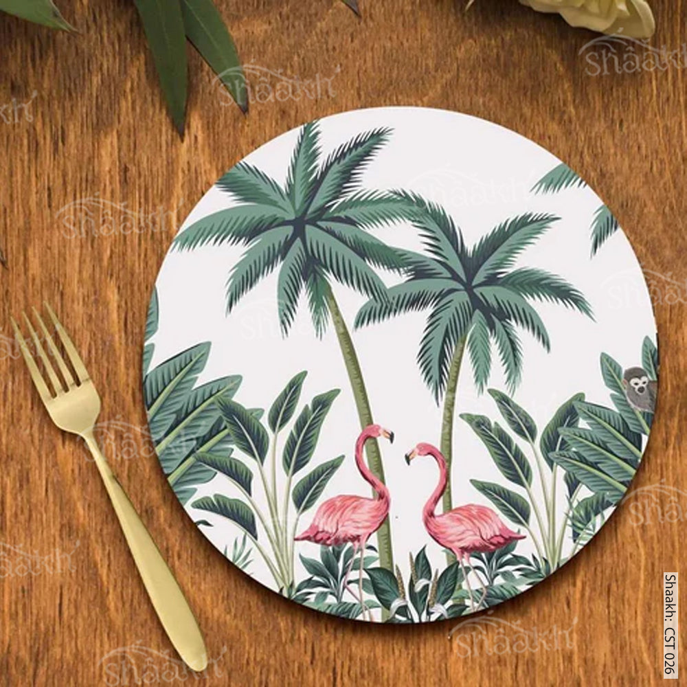 Vintage Palm tree and Flamingo Trivets | CST 026 (set of 2)