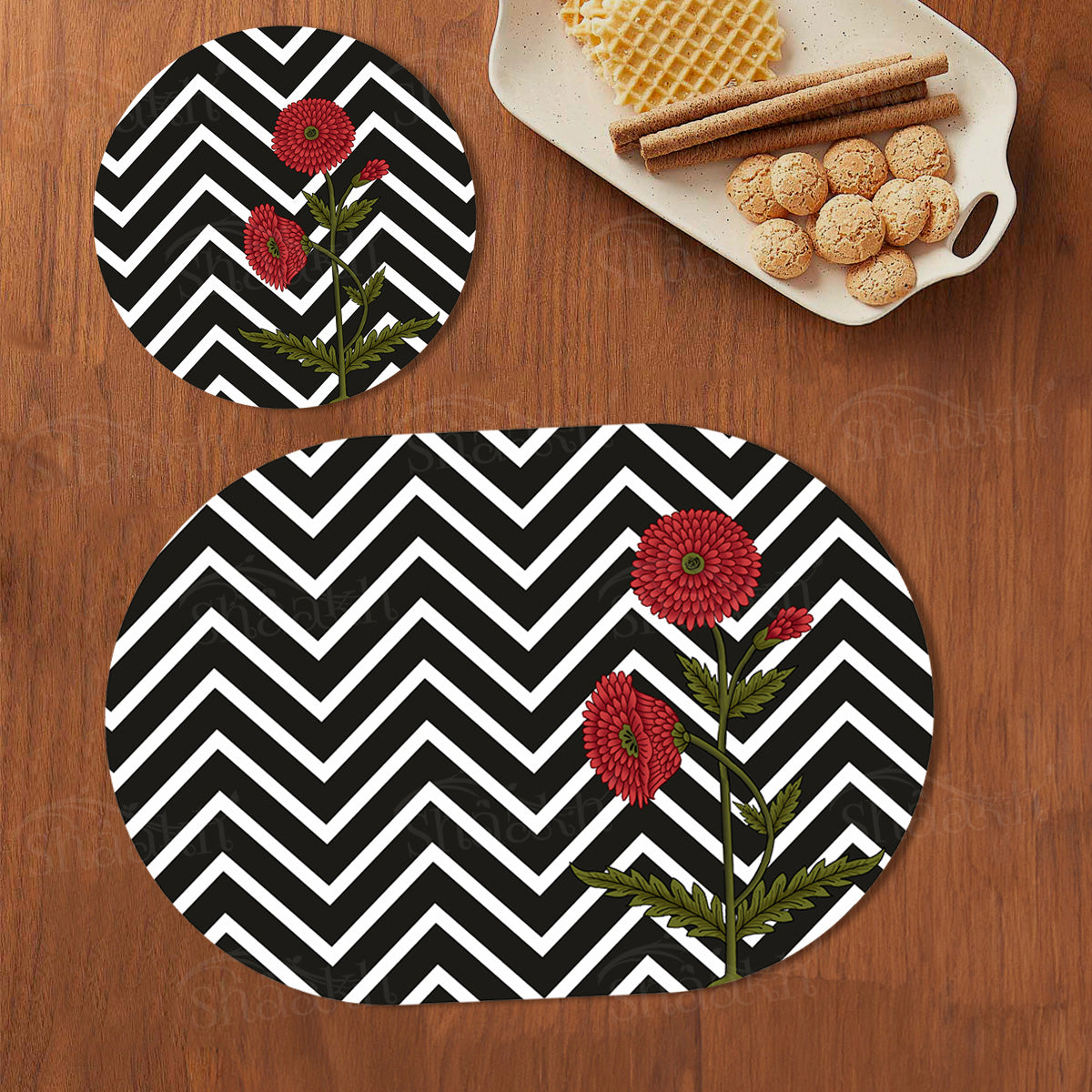 Ethnic Poppy with Modern Twist Coordinated Set | TWC 083 (8 Mats, 4 Trivets)