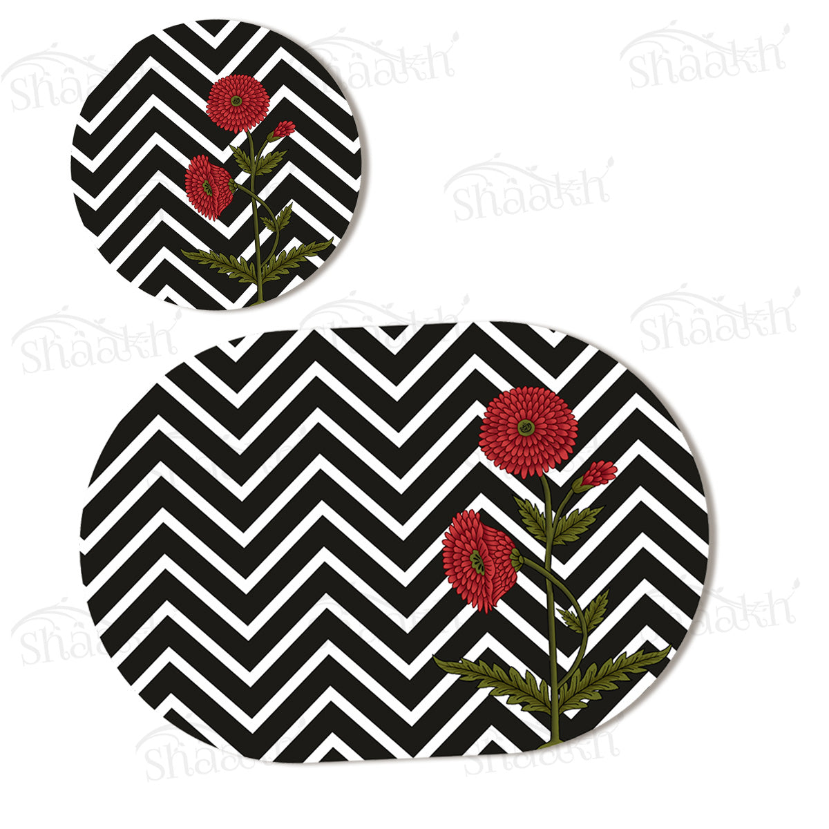 Ethnic Poppy with Modern Twist Coordinated Set | TWC 083 (8 Mats, 4 Trivets)