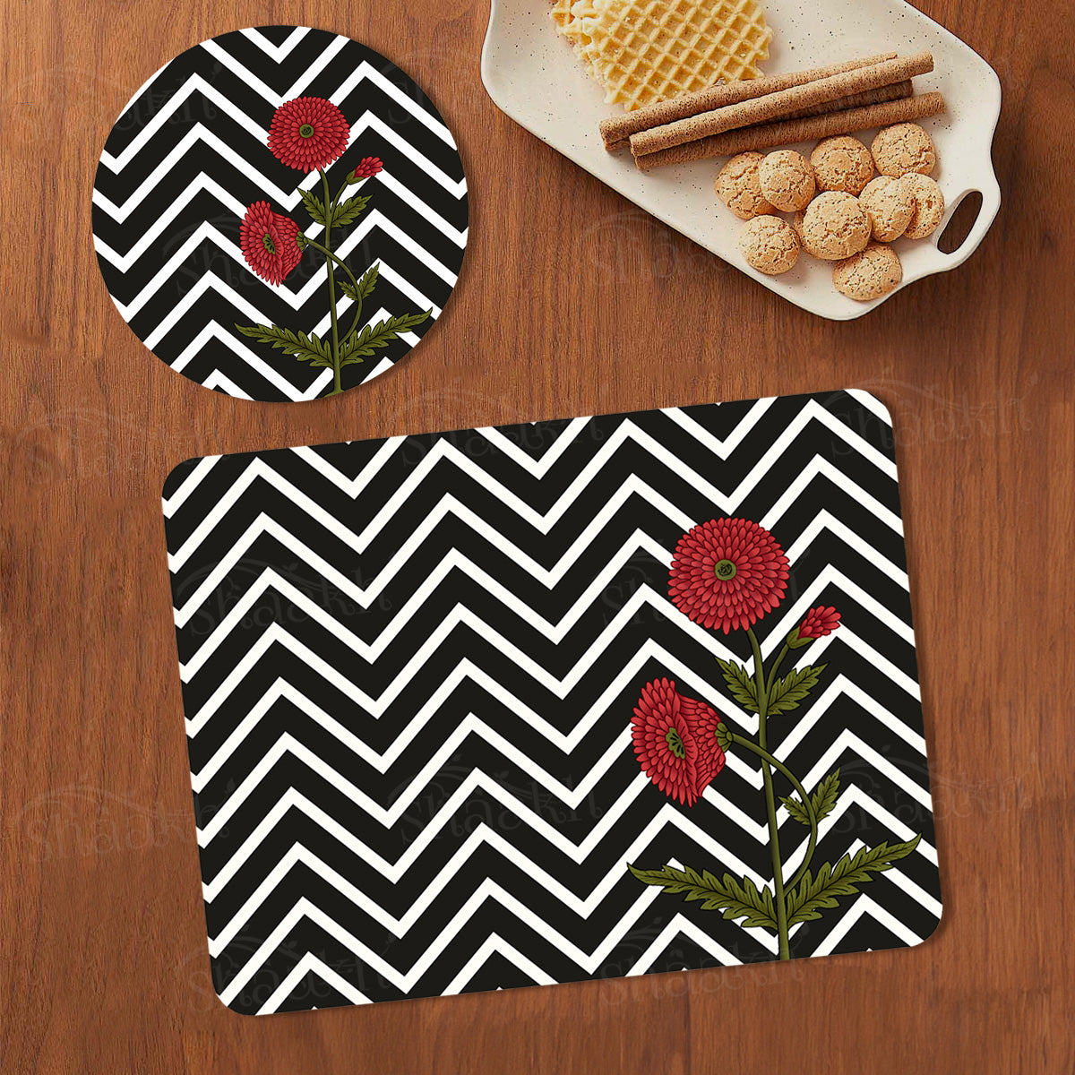 Ethnic Poppy with Modern Twist Coordinated Set | TWC 083 (8 Mats, 4 Trivets)