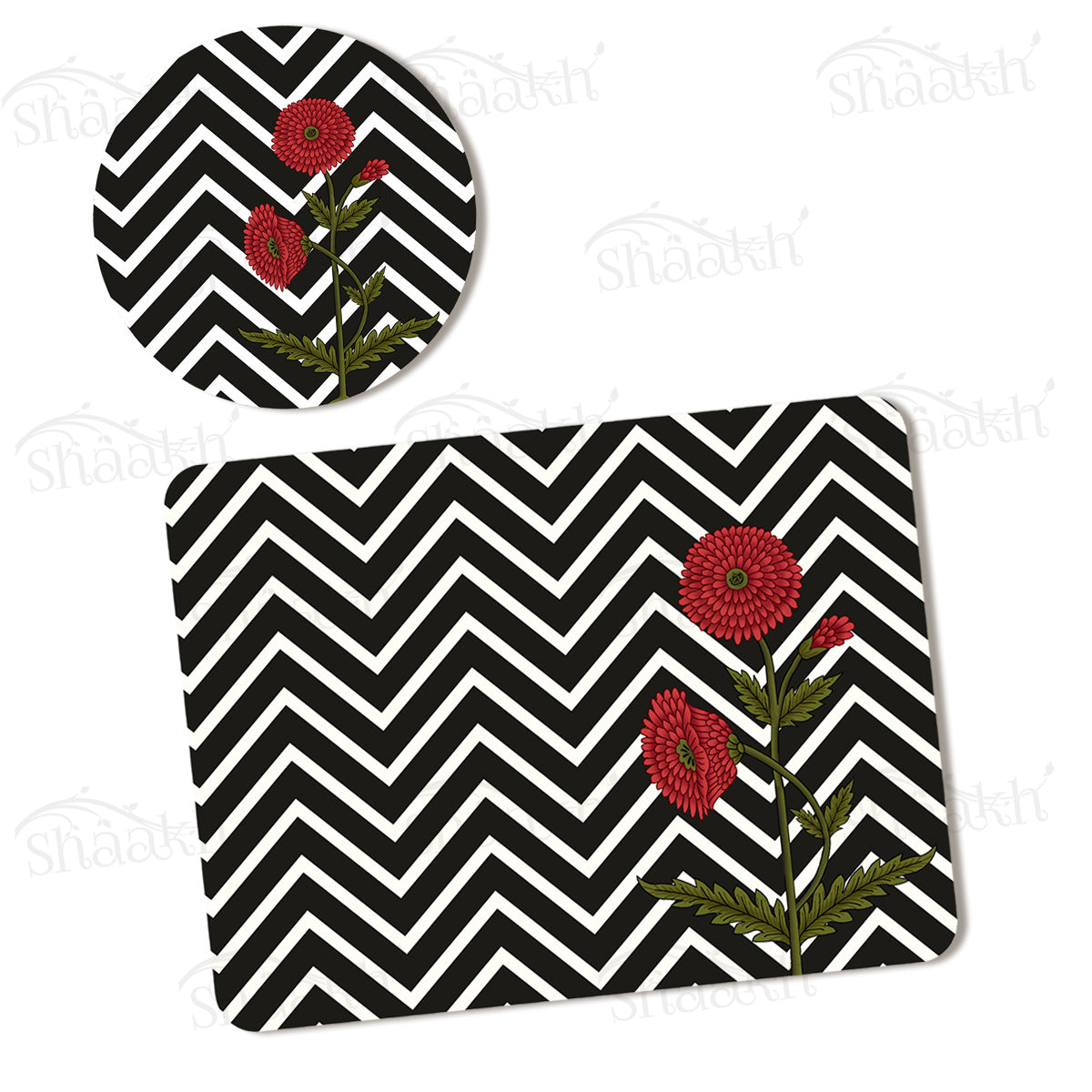Ethnic Poppy with Modern Twist Coordinated Set | TWC 083 (8 Mats, 4 Trivets)