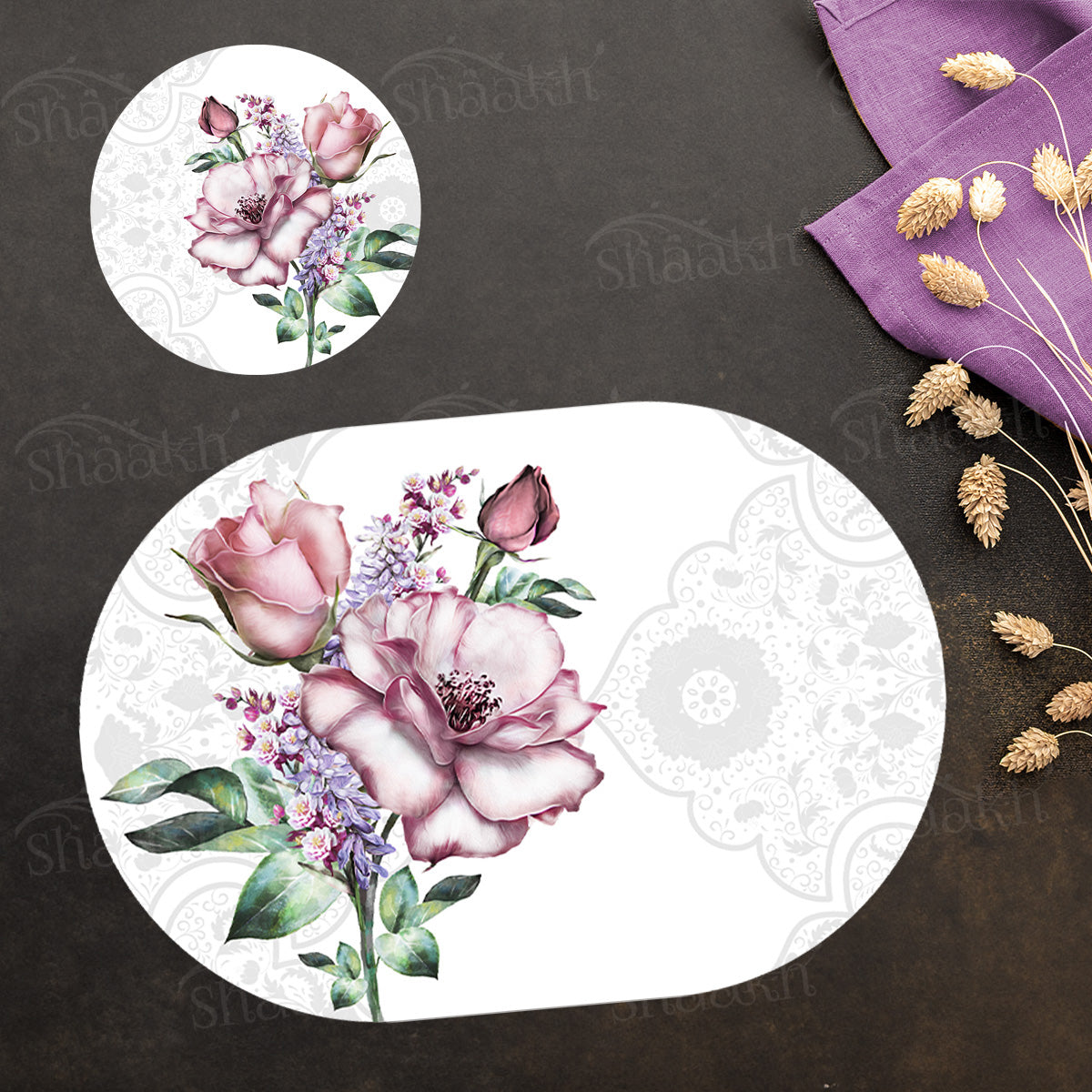 Flower in Pastel Coordinated Set | TWC 087 (8 Mats, 4 Trivets)