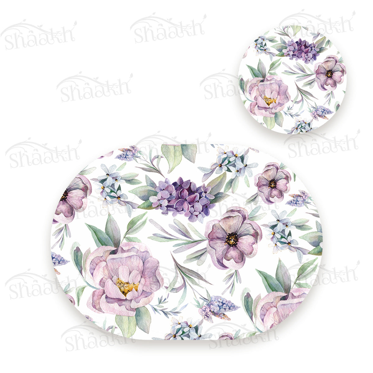 Lavender Florals Coordinated Set | TWC 088 (8 Mats, 4 Trivets)