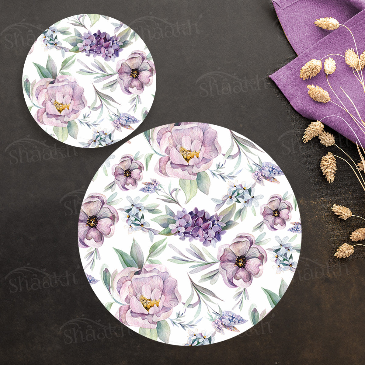 Lavender Florals Coordinated Set | TWC 088 (8 Mats, 4 Trivets)