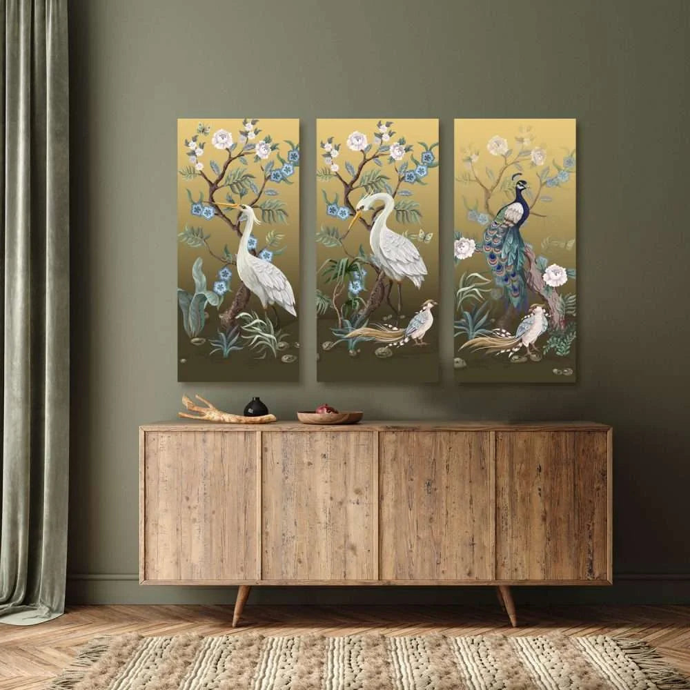Oriental Flowers and Birds Lattice Art-Golden