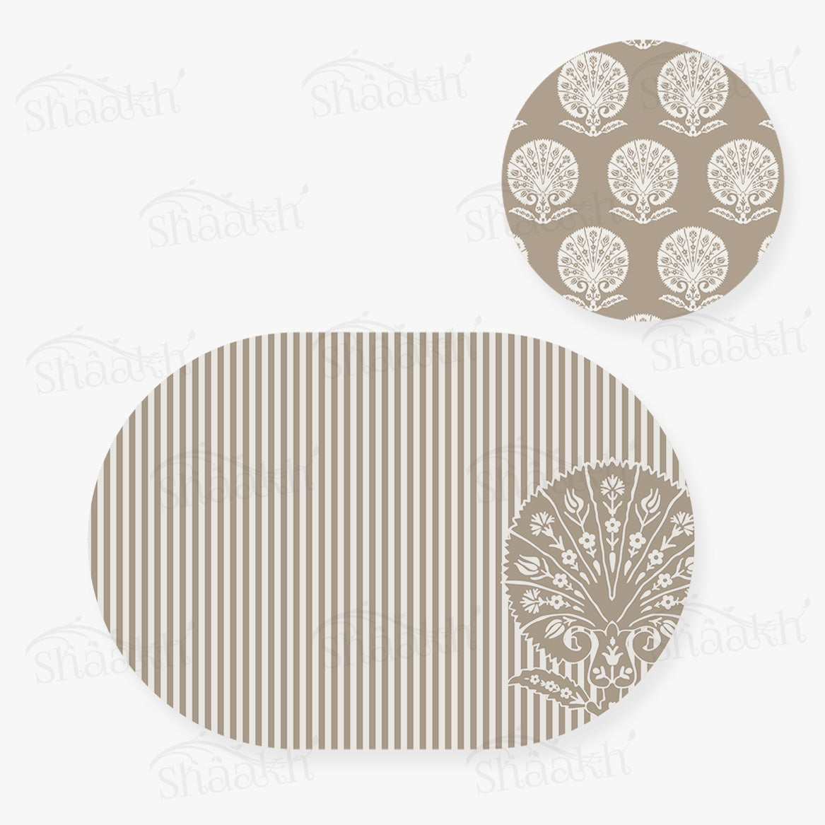 Ottoman Flower on striped background Coordinated Mats & Trivets Set | TWC 044 ( 8 Mats, 4 Trivets )
