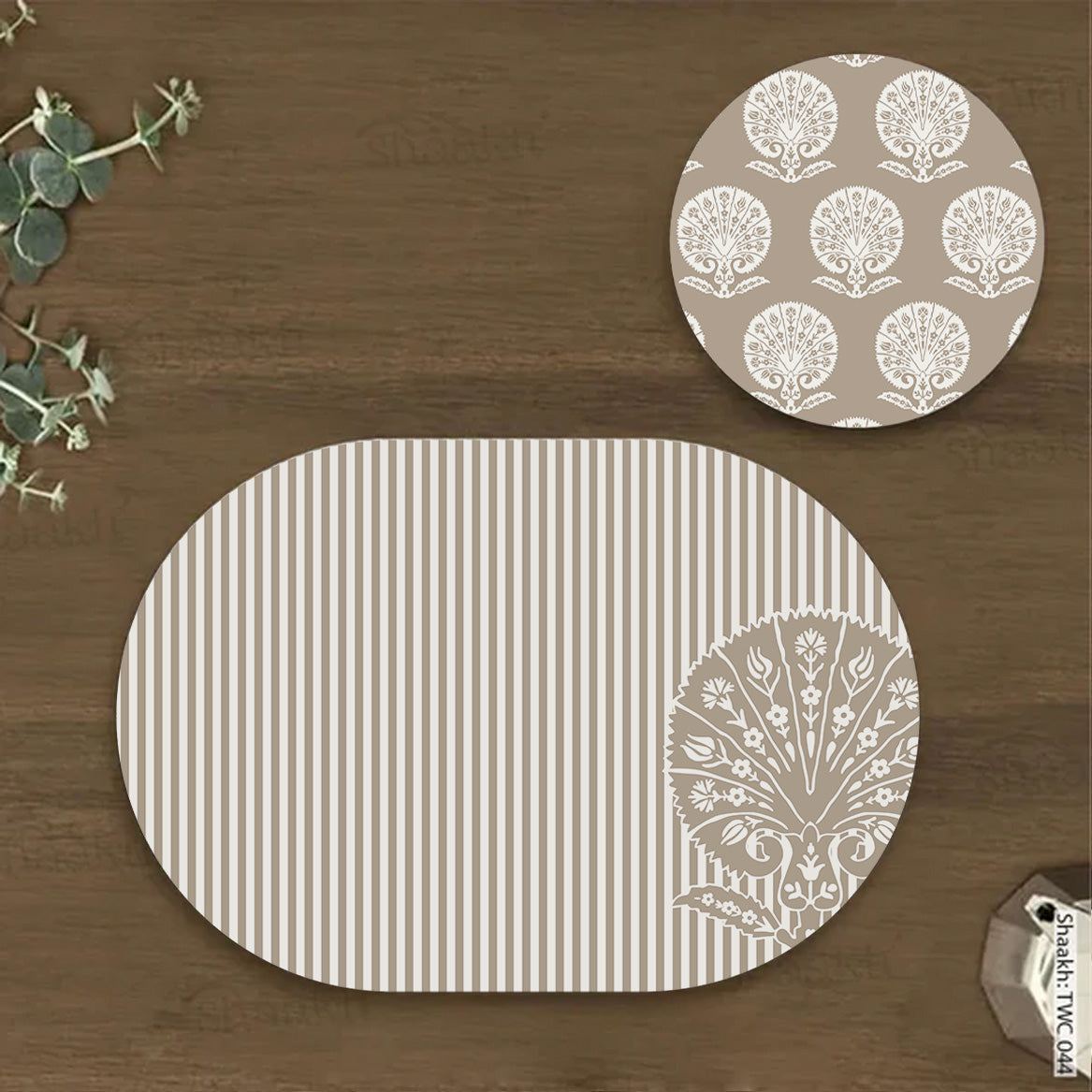 Ottoman Flower on striped background Coordinated Mats & Trivets Set | TWC 044 ( 8 Mats, 4 Trivets )