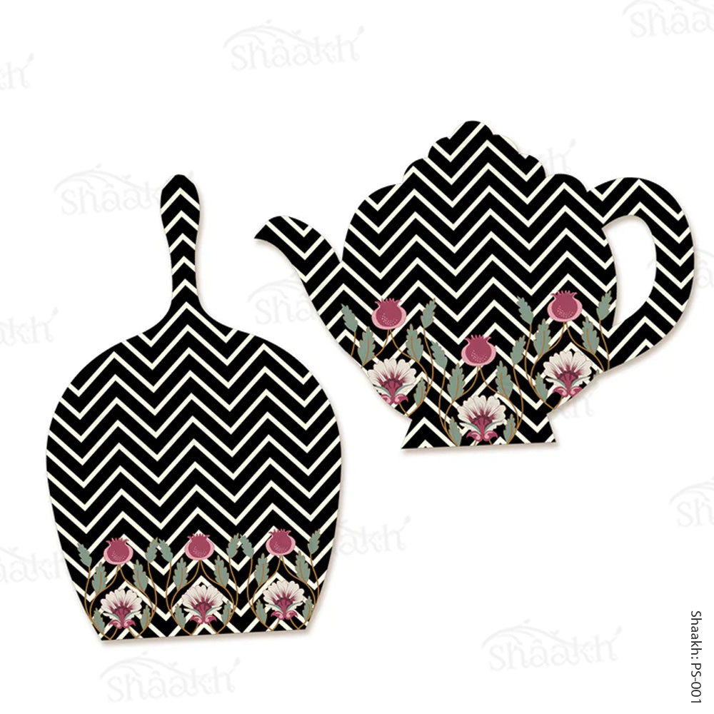 Chevron print with Mughal Motifs Platter Set | PS-001
