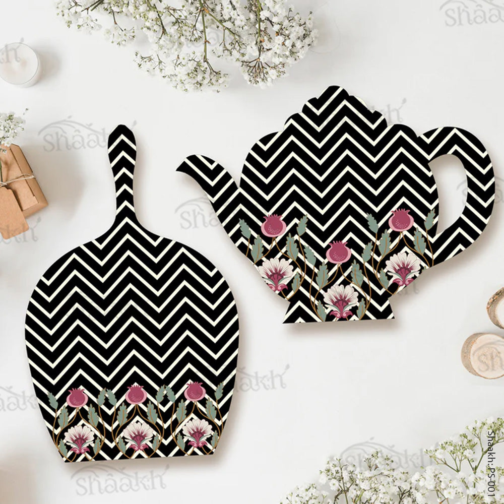 Chevron print with Mughal Motifs Platter Set | PS-001