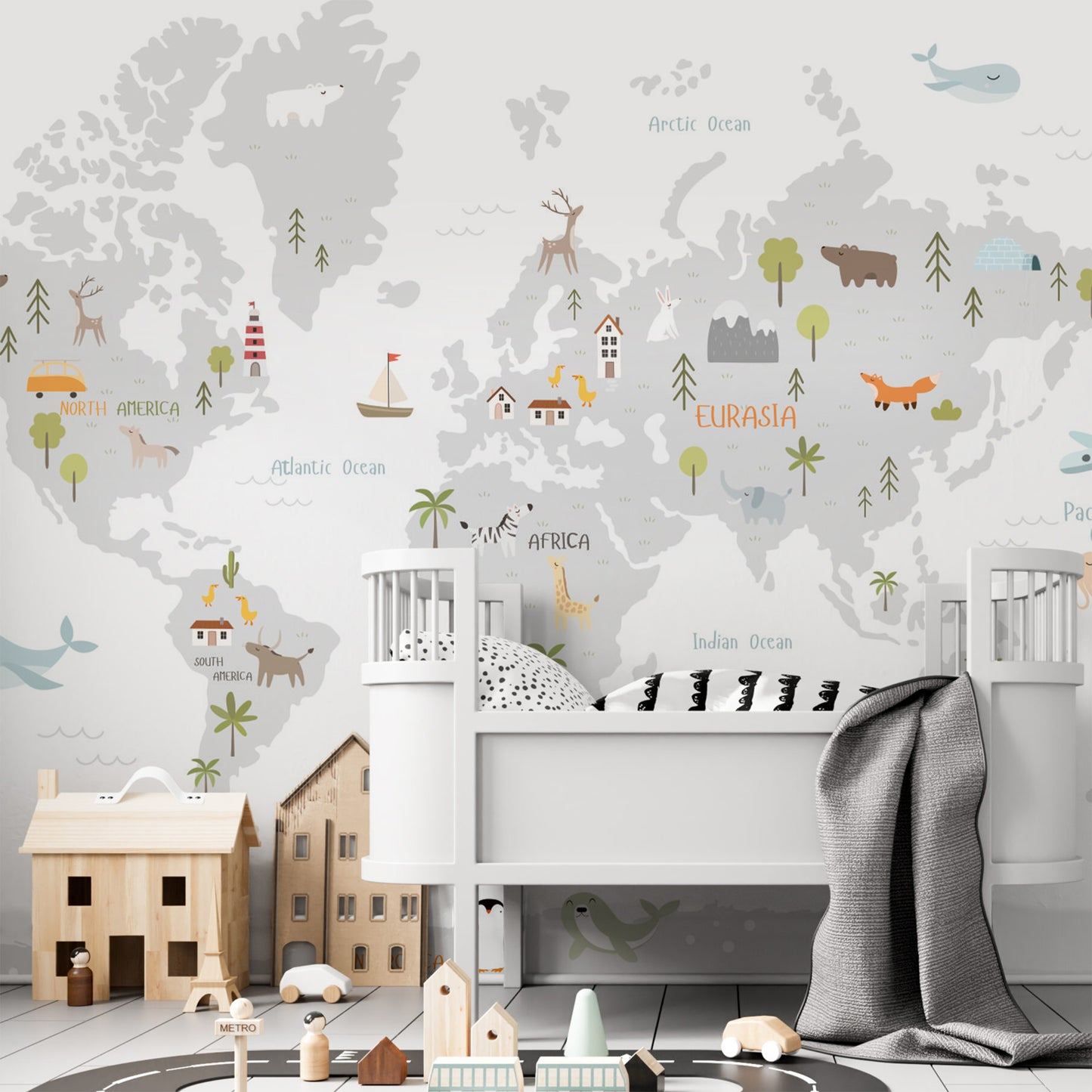 Kids World Map Wallpaper (White Background) | WP 047