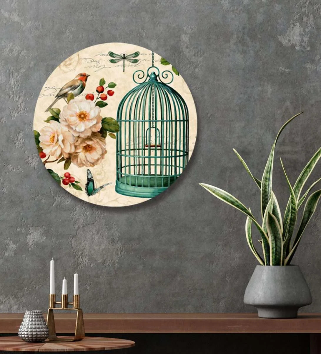 Vintage bird cage wall plate -Green | RWA 001