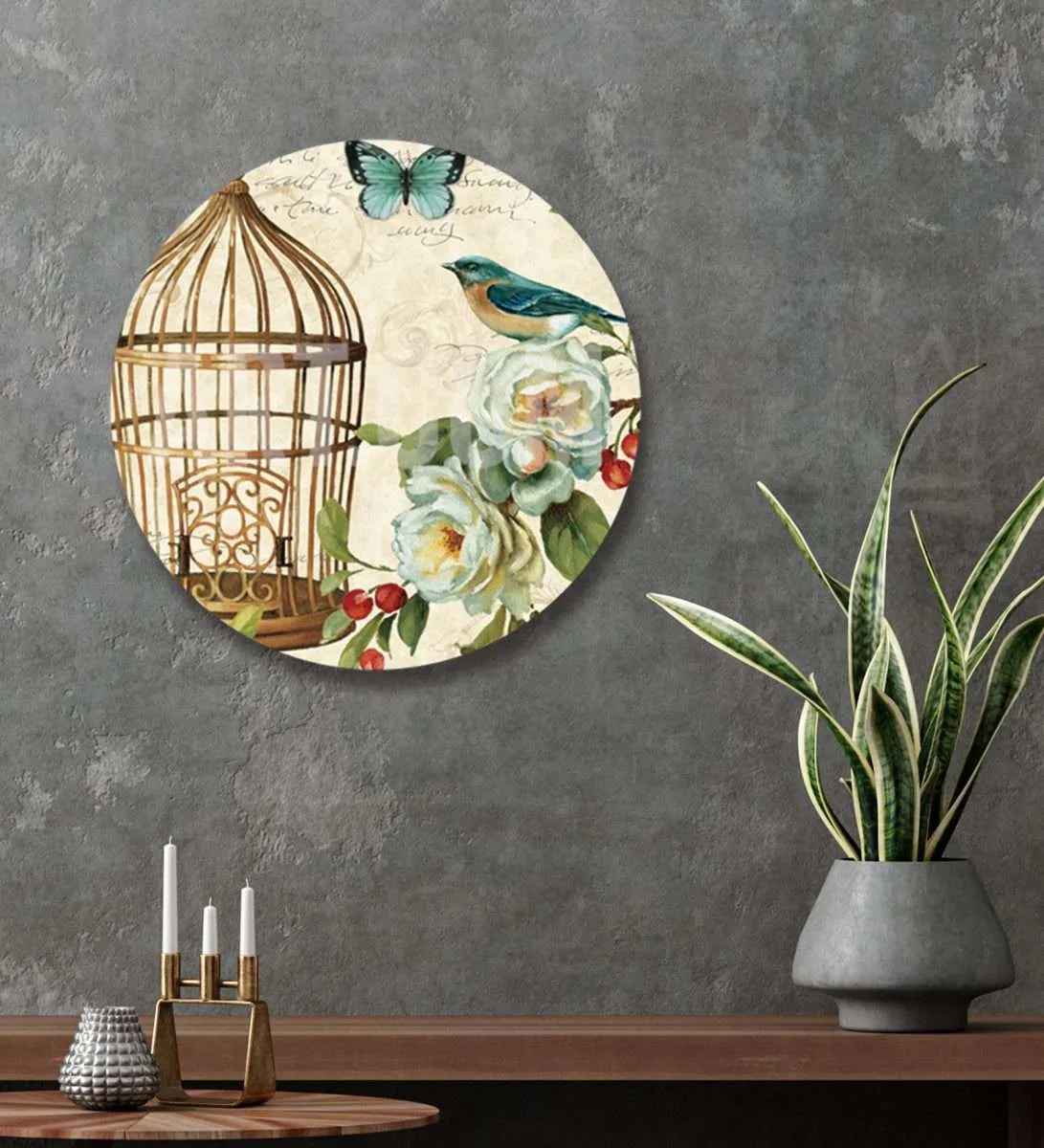 Vintage Bird Cage Wall Plate -Golden | RWA 002