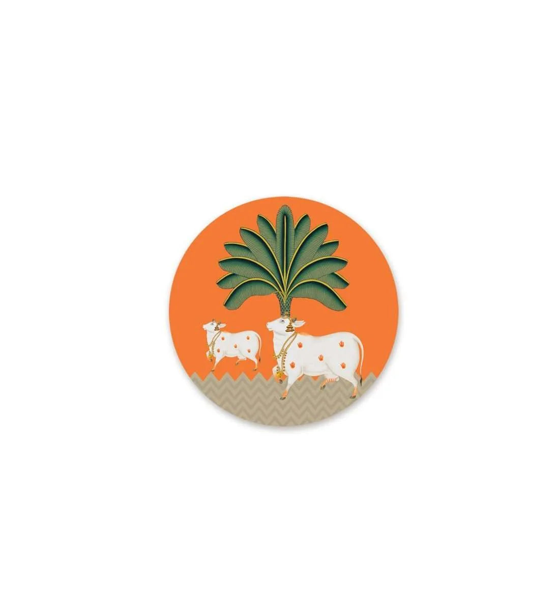 Kamdhenu With Her Calf -A Symbol Of Fertility Wall Plate | RWA 016