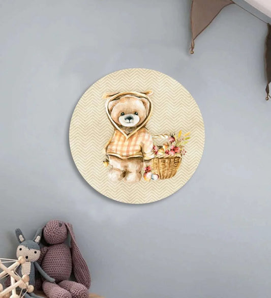 Teddy With A Flower Basket wall plate | RWA 063