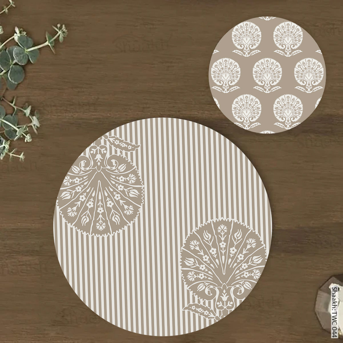Ottoman Flower on striped background Coordinated Mats & Trivets Set | TWC 044 ( 8 Mats, 4 Trivets )