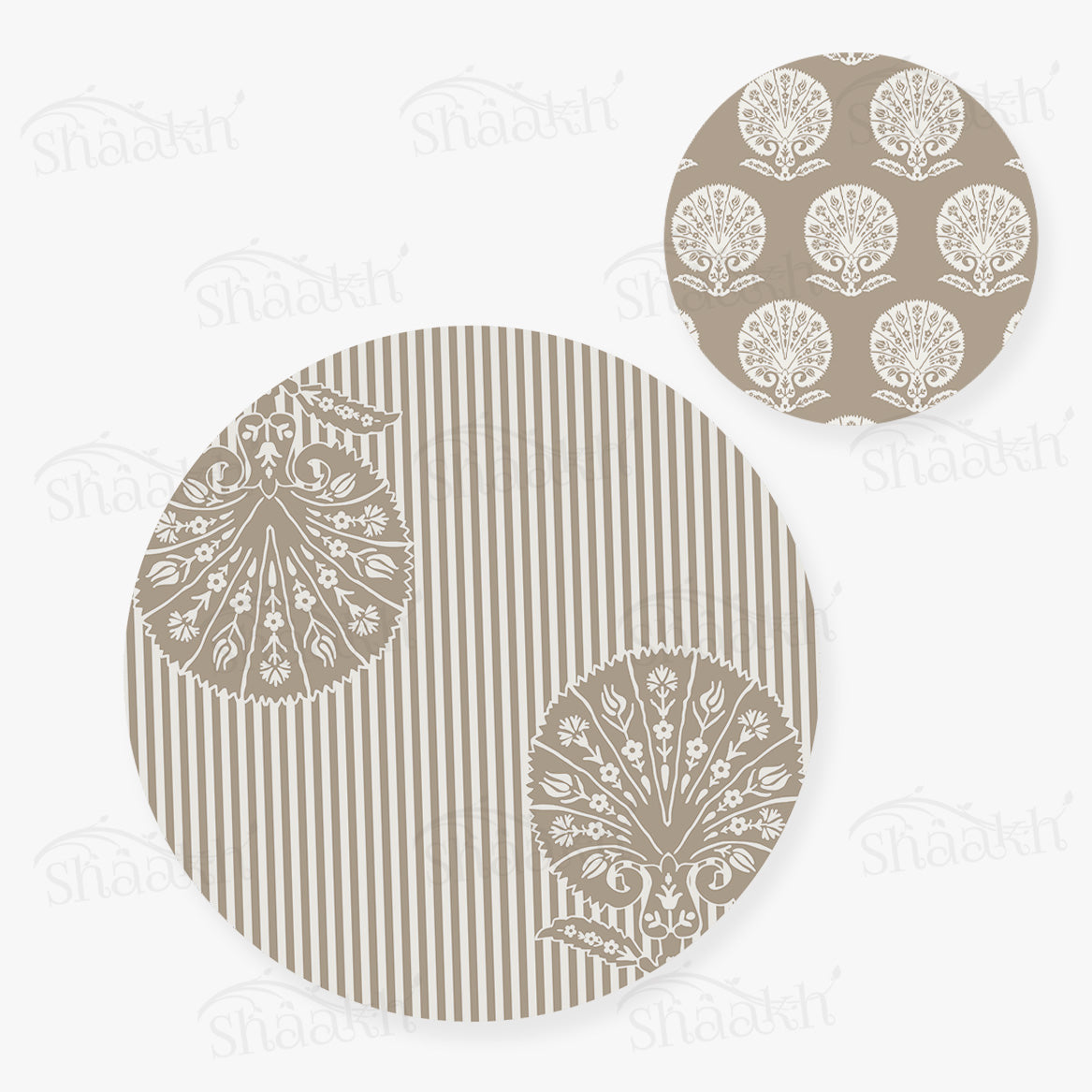 Ottoman Flower on striped background Coordinated Mats & Trivets Set | TWC 044 ( 8 Mats, 4 Trivets )