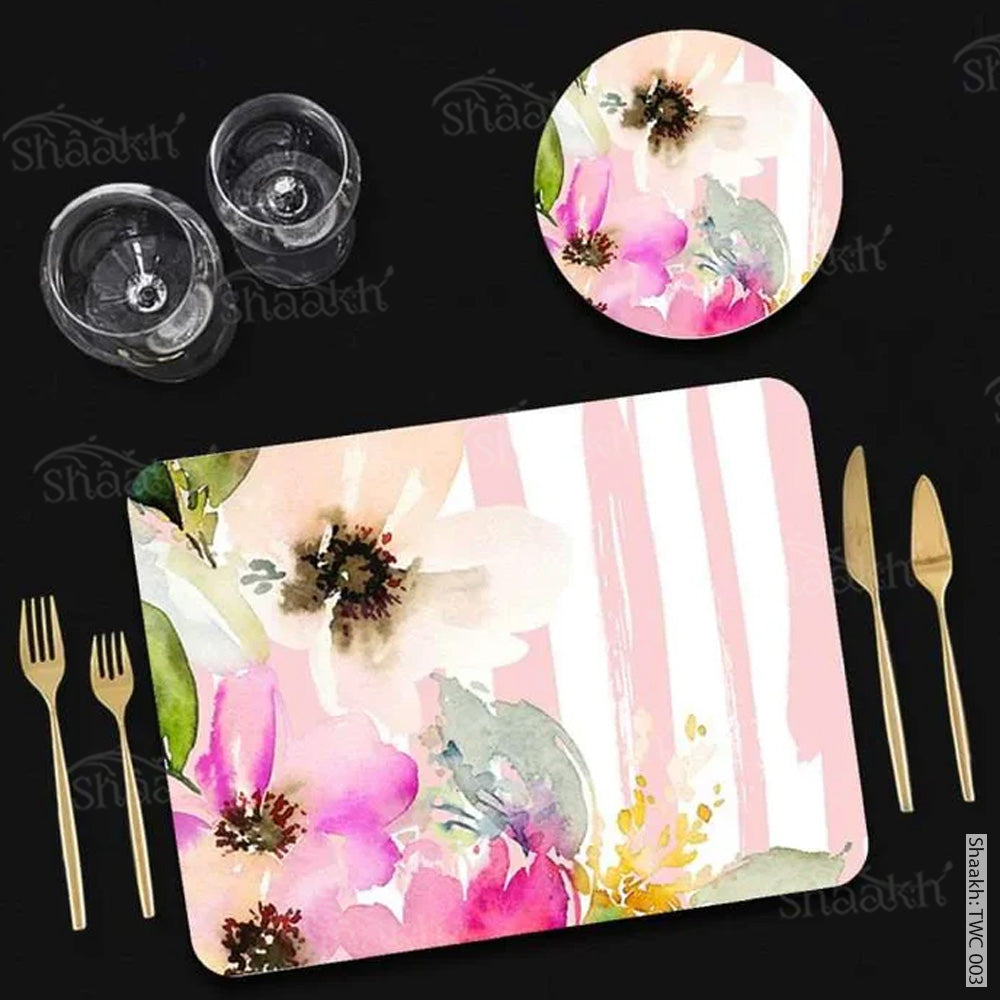 Deconstructed Pastel Color Flowers Coordinated Set | TWC 003 ( 8 Mats, 4 Trivets )