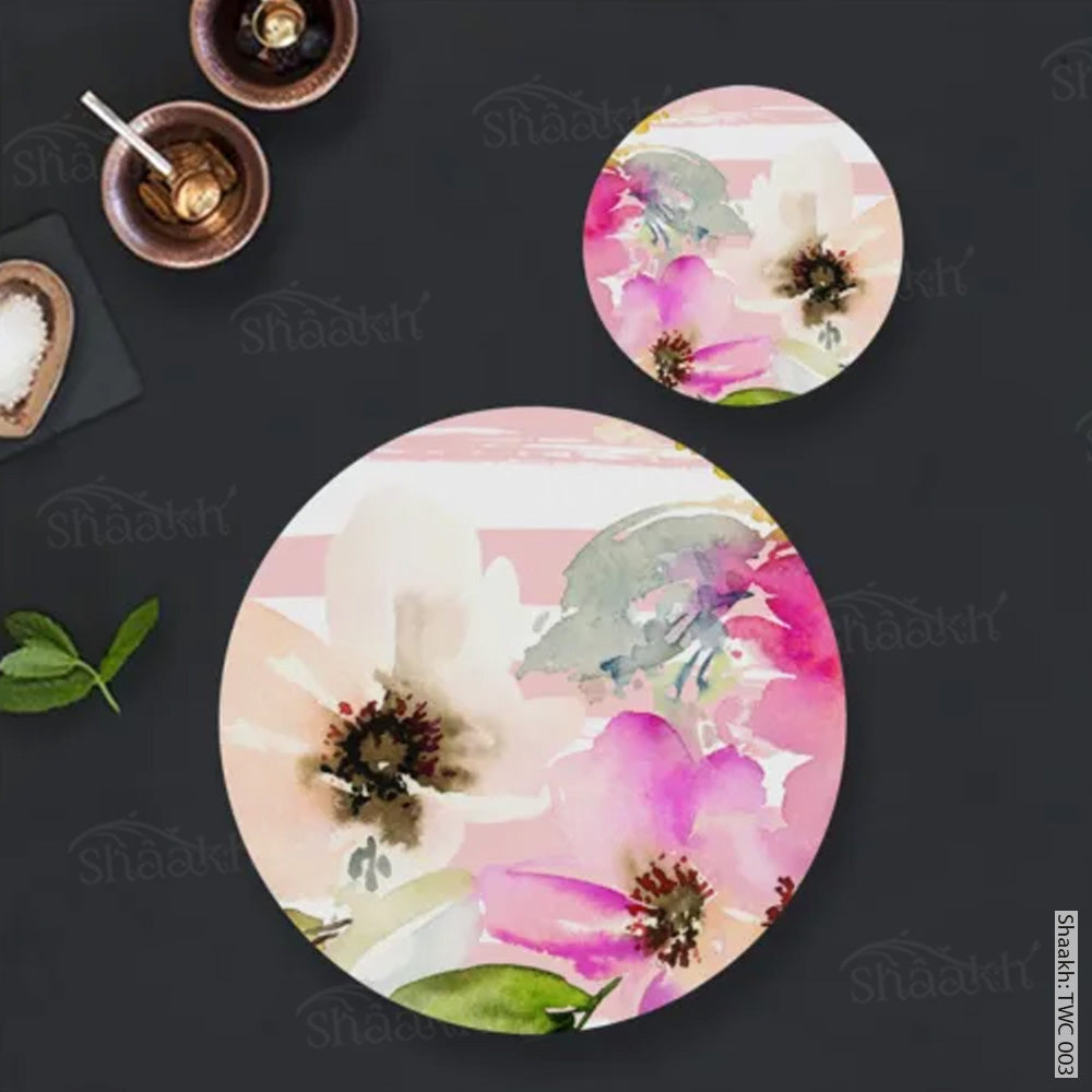 Deconstructed Pastel Color Flowers Coordinated Set | TWC 003 ( 8 Mats, 4 Trivets )