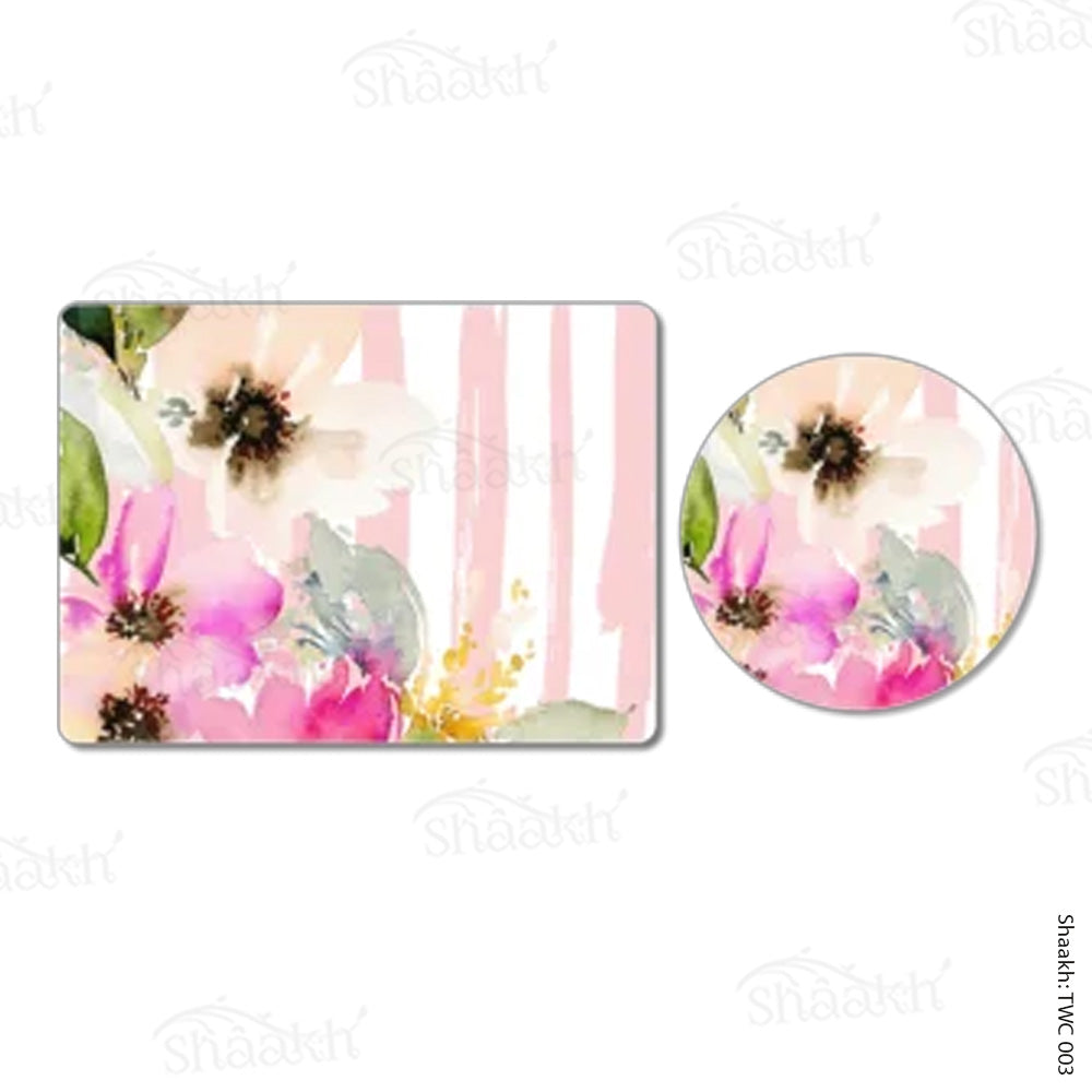 Deconstructed Pastel Color Flowers Coordinated Set | TWC 003 ( 8 Mats, 4 Trivets )