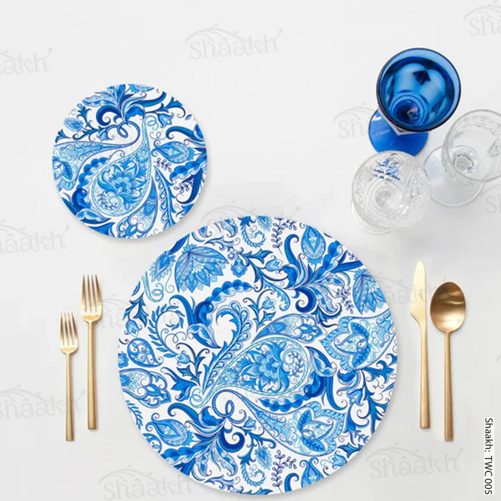 Blue Paisley Coordinated Mats & Trivets Set | TWC 005 ( 8 Mats, 4 Trivets )