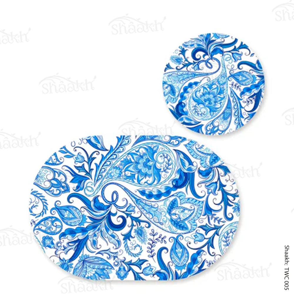 Blue Paisley Coordinated Mats & Trivets Set | TWC 005 ( 8 Mats, 4 Trivets )
