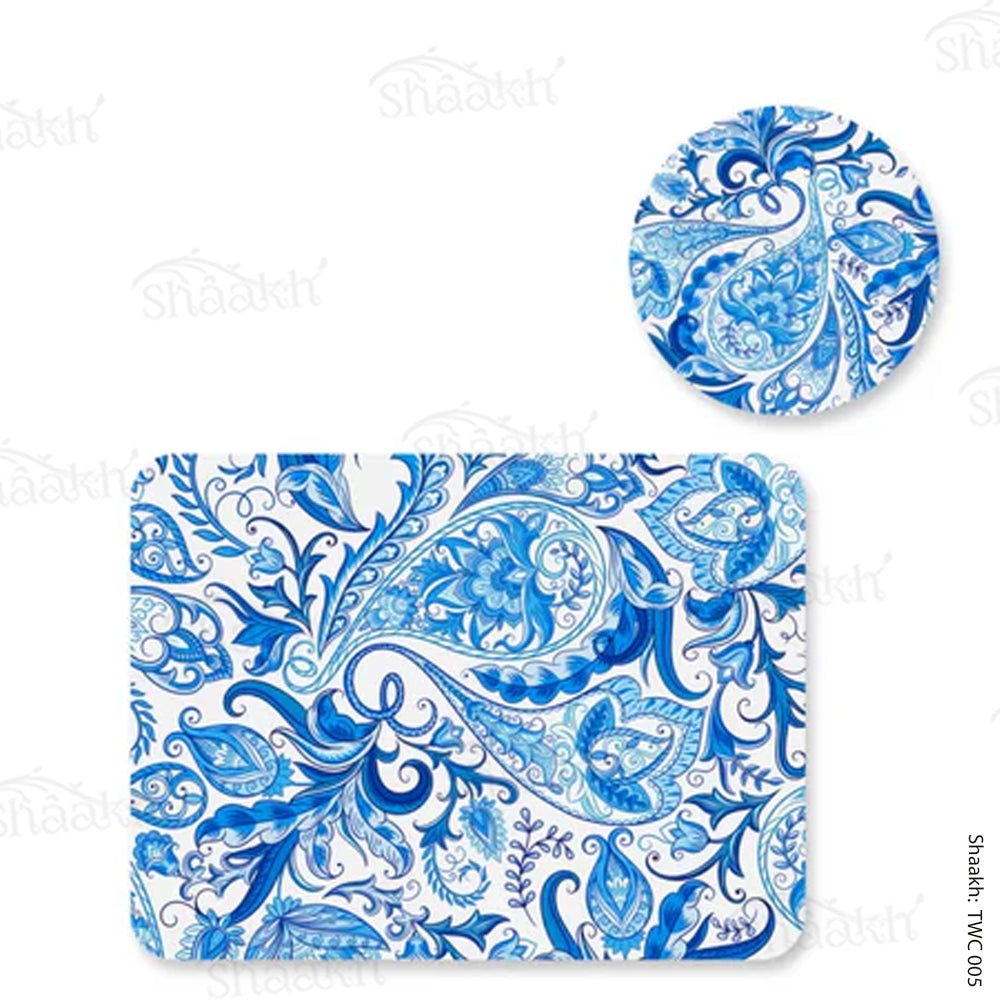 Blue Paisley Coordinated Mats & Trivets Set | TWC 005 ( 8 Mats, 4 Trivets )