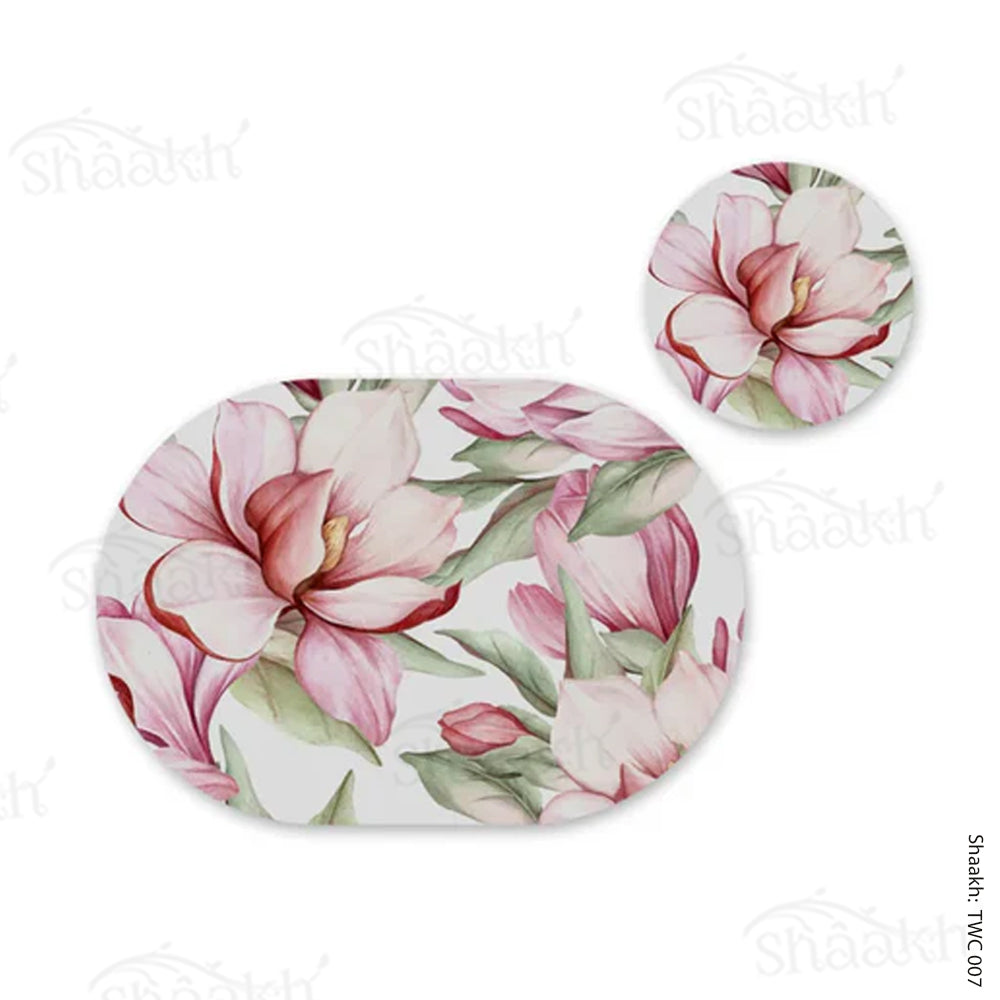 Blooming magnolia Coordinated Mats & Trivets Set | TWC 007 (8 Mats, 4 Trivets)