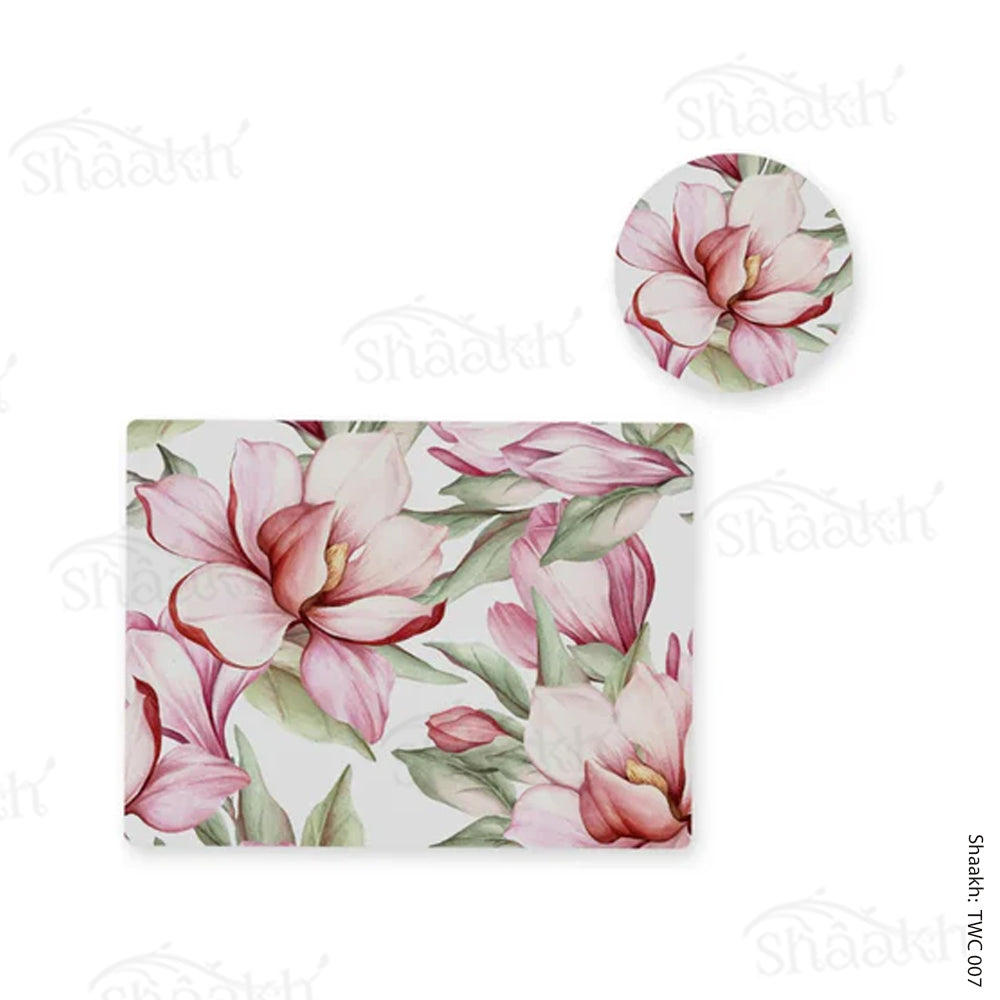 Blooming magnolia Coordinated Mats & Trivets Set | TWC 007 (8 Mats, 4 Trivets)