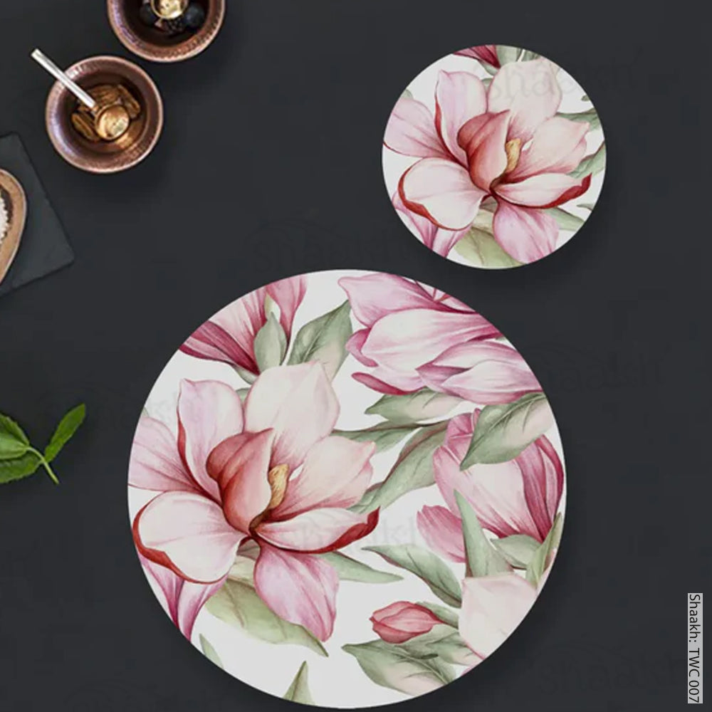 Blooming magnolia Coordinated Mats & Trivets Set | TWC 007 (8 Mats, 4 Trivets)