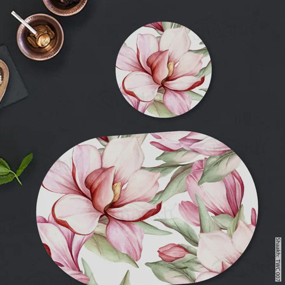 Blooming magnolia Coordinated Mats & Trivets Set | TWC 007 (8 Mats, 4 Trivets)